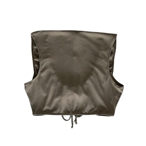 NWT RARE SKIMS Soft Lounge Tie Front Super Crop Top in Moss Green - Picture 4 of 4